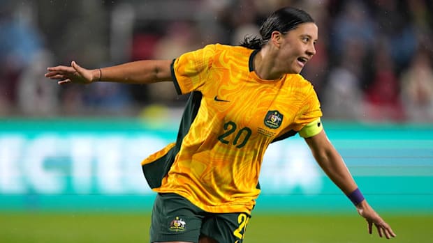 Sam Kerr playing for Australia.